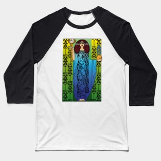 Art nouveau lady (blue on green) Baseball T-Shirt